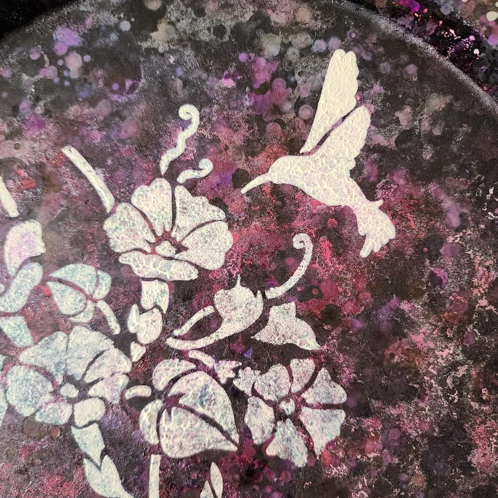 HANDCRAFTED Upcycled Metal Tray HANDPAINTED Tabletop Art Decor Floral Artwork